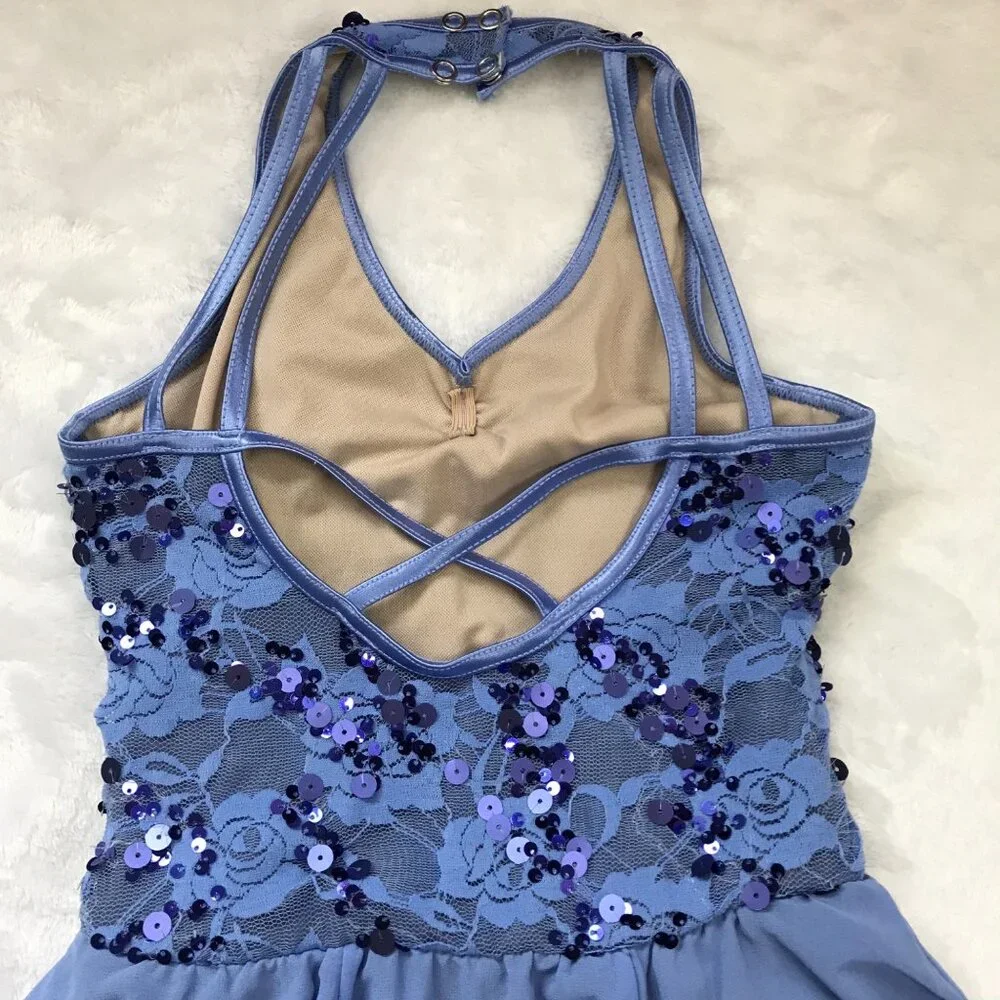 Weissman Dance Costume Girls Size IC (6X/7) Sequined with Half Skirt Periwinkle‎